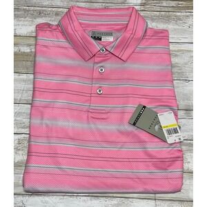 PGA TOUR ProSeries Athletic Fit‎ Pink Striped Golf Polo Shirt - Men's Medium